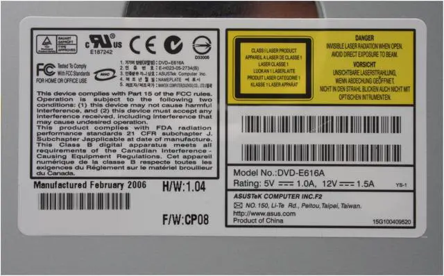 Alt view image 5 of 5 - ASUS Black 16X DVD-ROM 48X CD-ROM IDE DVD-ROM Drive Model DVD-E616A/A5/CARBON/B/CPC - OEM