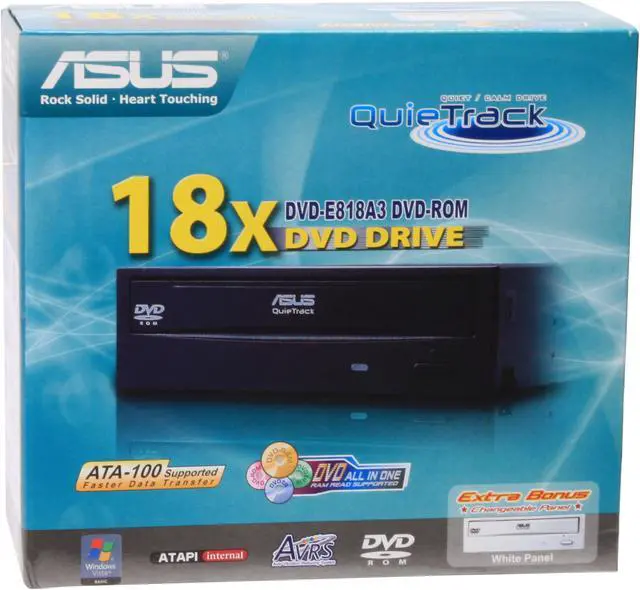 Alt view image 6 of 6 - ASUS (Dual Panels) BLACK Drive+ WHITE Panel 18X DVD-ROM 48X CD-ROM IDE DVD-ROM Drive Model DVD-E818A3
