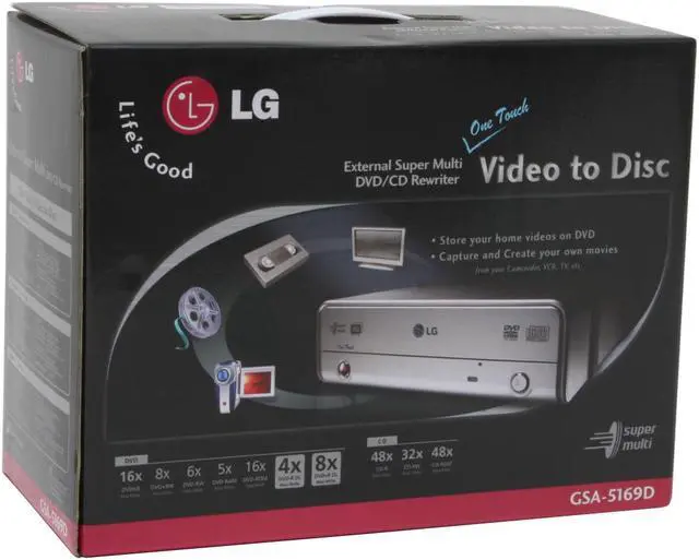 Alt view image 4 of 4 - LG 16X DVD+R 8X DVD+RW 8X DVD+R DL 16X DVD-R 6X DVD-RW 5X DVD-RAM 16X DVD-ROM 48X CD-R 32X CD-RW 48X CD-ROM 2M Cache USB 2.0 External DVD Burner With AV Capture Model GSA5169D