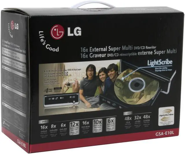 Alt view image 6 of 6 - LG 2-Tone 16X DVD+R 8X DVD+RW 10X DVD+R DL 16X DVD-R 6X DVD-RW 12X DVD-RAM 16X DVD-ROM 48X CD-R 32X CD-RW 48X CD-ROM 2MB Cache USB 2.0 External Super Multi DVD Rewriter with LightScribe Model GSA-E10L