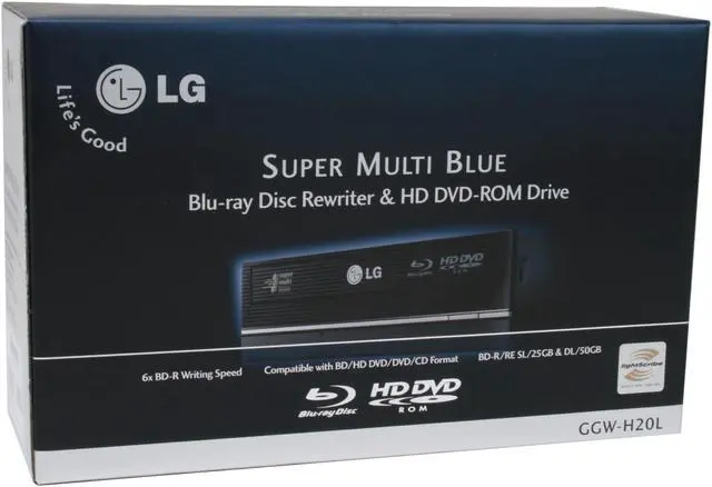 Alt view image 6 of 6 - LG Black 6X BD-R 2X BD-RE 16X DVD+R 6X BD-ROM 4MB Cache SATA Super Multi Blu-ray Disc Burner & HD DVD-ROM Drive GGW-H20L LightScribe Support