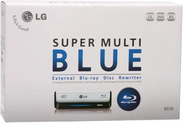 Alt view image 8 of 8 - LG Black/White 6X BD-R 2X BD-RE 16X DVD+R 6X BD-ROM 4MB Cache USB 2.0 External 6X Blu-ray Disc Rewriter BE06LU11