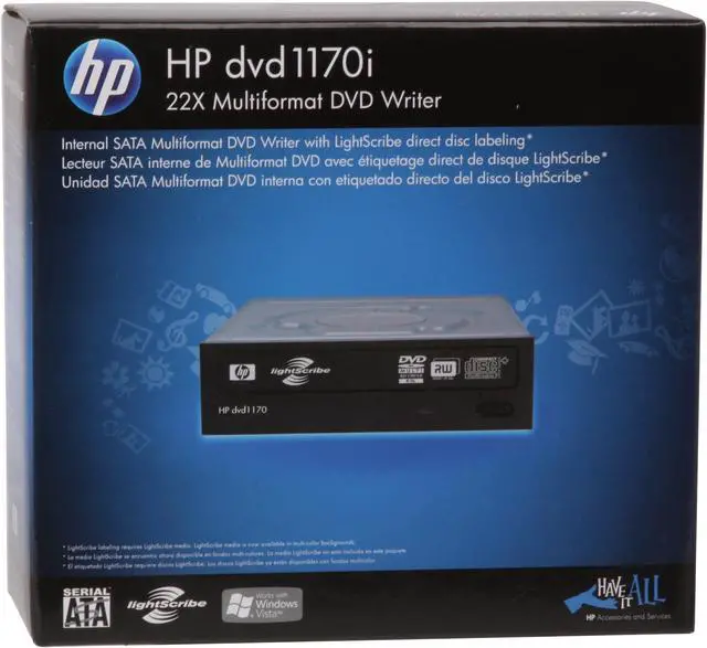 Alt view image 6 of 6 - HP 22X DVD Burner 22X DVD+R 22X DVD-R Black SATA Model 1170i LightScribe Support