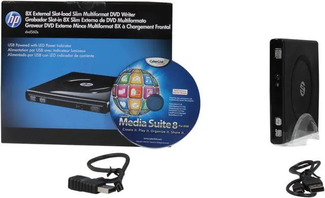 Alt view image 6 of 6 - HP USB 2.0 8X External Slot-load Slim Multiformat DVD Writer Model DVD560S