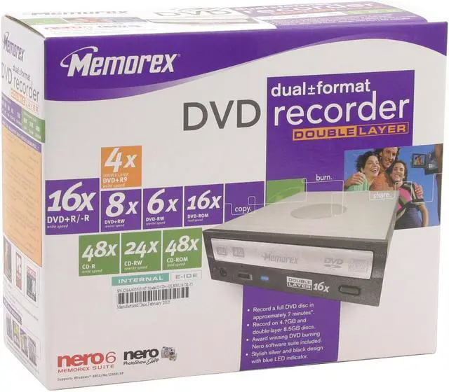 Alt view image 4 of 4 - Memorex 2-Tone 16X DVD+R 8X DVD+RW 4X DVD+R DL 16X DVD-R 6X DVD-RW 16X DVD-ROM 48X CD-R 24X CD-RW 48X CD-ROM IDE DVD Burner