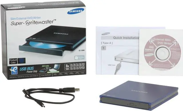 Alt view image 4 of 4 - SAMSUNG USB 2.0 Blue Slim External CD/DVD Burner Model SE-S084