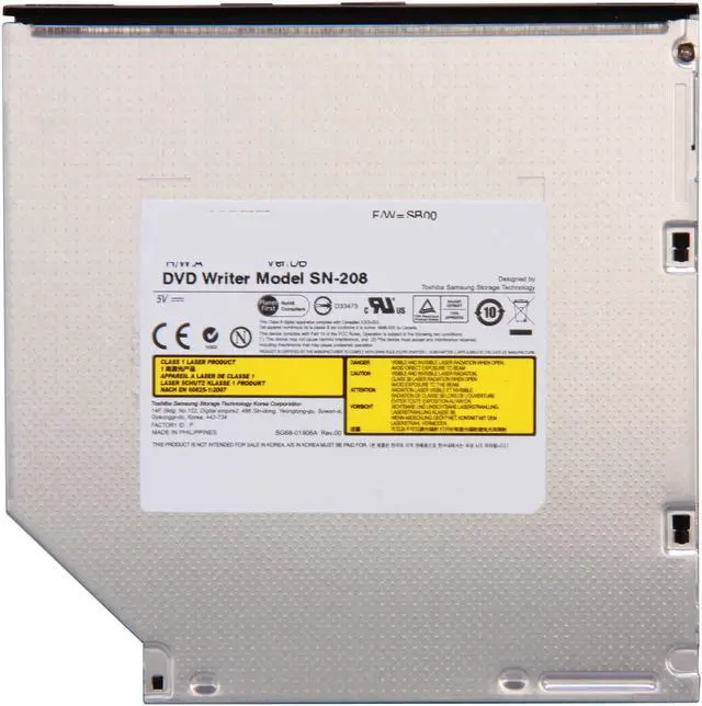 Alt view image 3 of 5 - SAMSUNG Internal Slim 8x DVD Writer 8X DVD+R 8X DVD+RW 6X DVD+R DL 8X DVD-R 6X DVD-RW 8X DVD-ROM 24X CD-R 24X CD-RW 24X CD-ROM SATA Model SN-208DB/BEBET - OEM