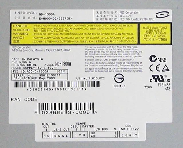 Alt view image 3 of 3 - NEC CD/DVD Burner 4X DVD+R 2.4X DVD+RW 4X DVD-R 2X DVD-RW 12X DVD-ROM 16X CD-R 10X CD-RW 40X CD-ROM Model ND-1300A - OEM