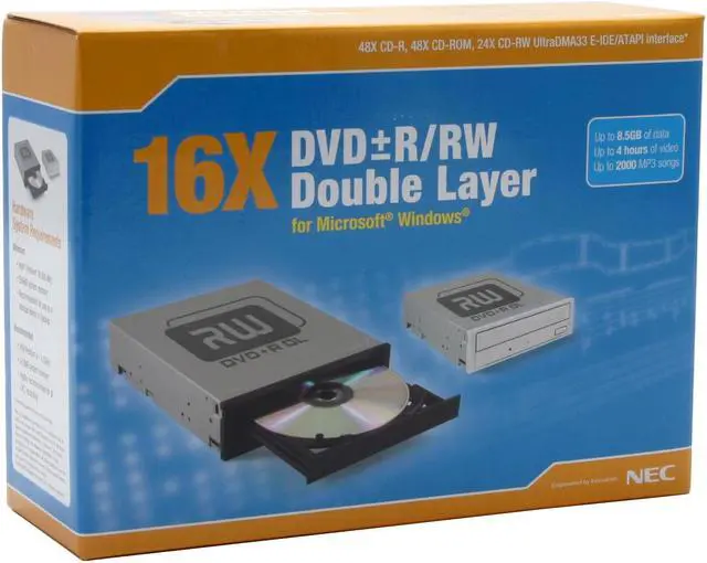 Alt view image 4 of 4 - NEC DVD Burner 16X DVD+R 8X DVD+RW 4X DVD+R DL 16X DVD-R 6X DVD-RW 16X DVD-ROM 48X CD-R 24X CD-RW 48X CD-ROM Black IDE Model ND-3520A-KIT-BLN