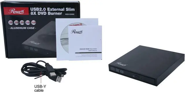 Alt view image 7 of 7 - Rosewill Model ROD-EX002 - Slim Aluminum 8X DVD Writer - USB 2.0 - External Optical Drive for PCs - Black