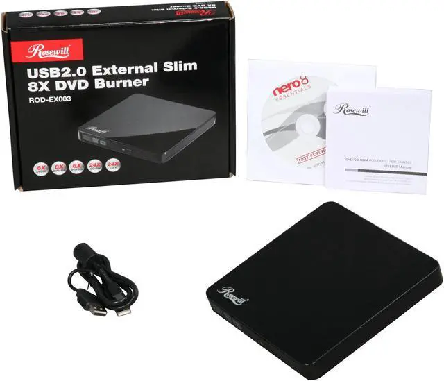 Alt view image 4 of 4 - Rosewill USB 2.0 Slim8x DVD Writer External Optical Drive for PC Model ROD-EX003 Gloss Black