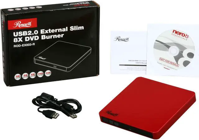 Alt view image 4 of 4 - Rosewill Slim 8X DVD Writer External Optical Drive for PCs - USB 2.0 - Model ROD-EX003-R - Gloss Red