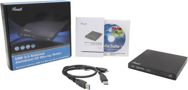 Alt view image 5 of 5 - Rosewill USB 3.0 External Slim Aluminum 6x Blu-ray Writer Model RDED-12001 BDXL Support w/ Full Cyberlink PowerDVD
