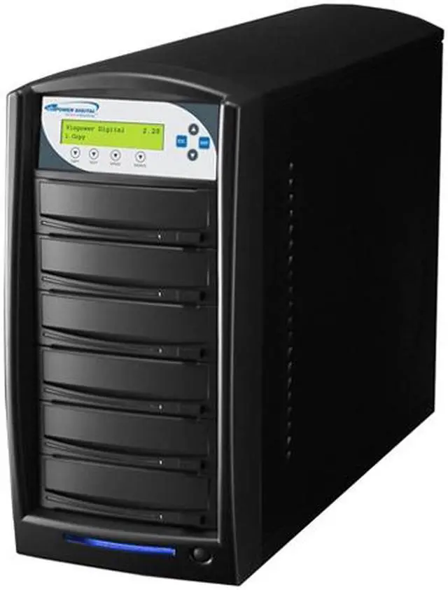 Main image of VINPOWER Black 1 to 5 24X DVD+R 8X DVD+RW 12X DVD+R DL 24X DVD-R 6X DVD-RW 48X CD-R 32X CD-RW SharkCopier DVD CD Disc Duplicator Tower with 320GB Hard Drive Model Shark-S5T-SNY-BK