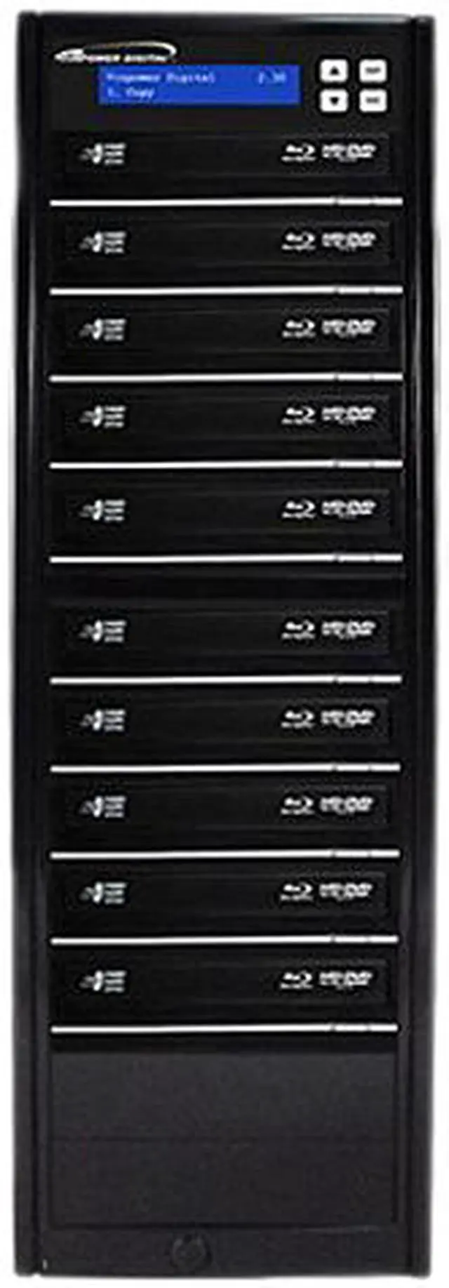 Main image of VINPOWER 1 to 10 16X DVD+R 8X DVD+RW 8X DVD+R DL 16X DVD-R 6X DVD-RW 40X CD-R 24X CD-RW Econ Series Blu-ray DVD CD Duplicator Tower with 500GB Hard Drive Model Econ-S10T-BD-BK