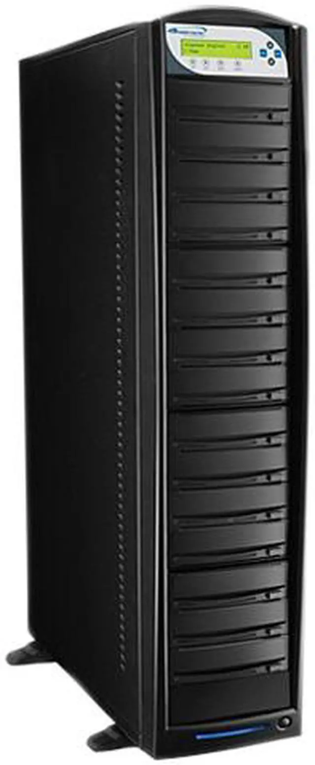 Main image of VINPOWER Black 1 to 15 24X DVD+R 8X DVD+RW 12X DVD+R DL 24X DVD-R 6X DVD-RW 48X CD-R 32X CD-RW SharkCopier Daisy Chain 15 Target DVD CD Duplicator Tower with 320GB Hard Drive Model Shark-S15T-DC-BK