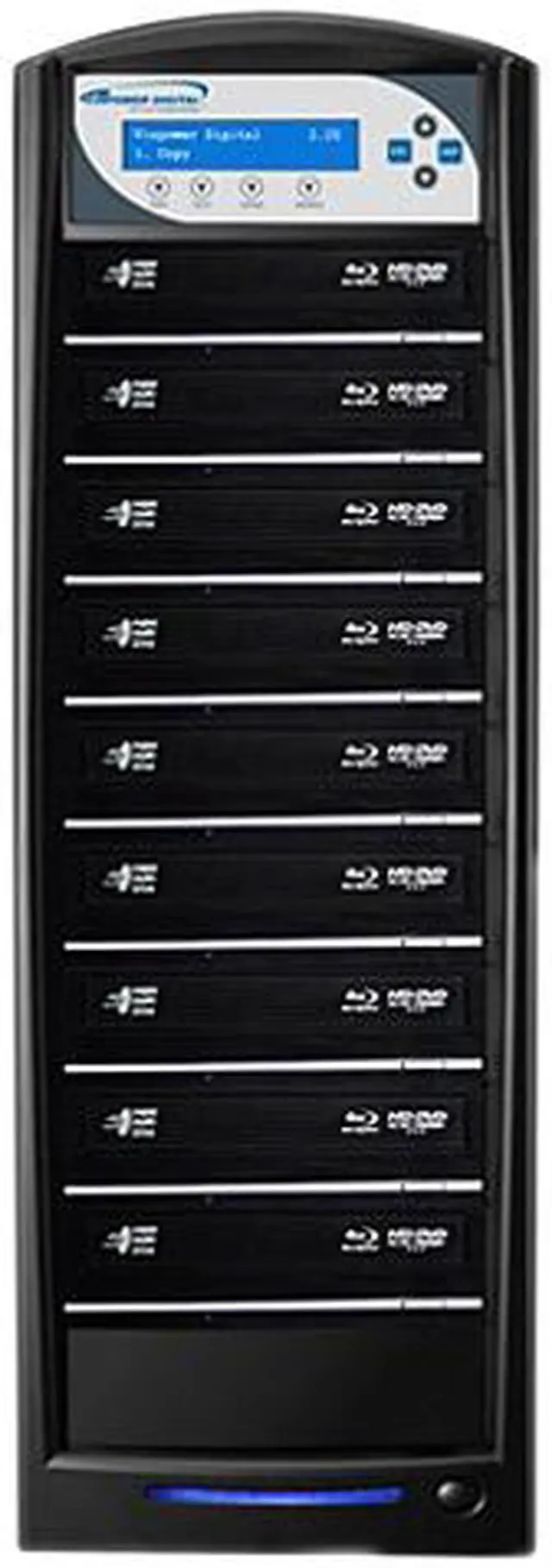 Main image of VINPOWER Black 1 to 10 16X DVD+R 8X DVD+RW 8X DVD+R DL 16X DVD-R 6X DVD-RW 40X CD-R 24X CD-RW SharkBlu Chain Blu-ray DVD CD Duplicator Tower with 500GB Hard Drive Model SharkBlu-S10T-DC-BK