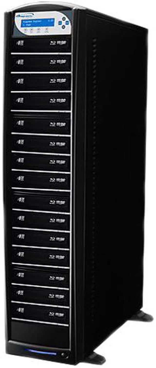 Main image of VINPOWER Black 1 to 15 16X DVD+R 8X DVD+RW 8X DVD+R DL 16X DVD-R 6X DVD-RW 40X CD-R 24X CD-RW SharkBlu Daisy Chain Blu-ray DVD CD Duplicator Tower with 500GB Hard Drive Model SharkBlu-S15T-DC-BK