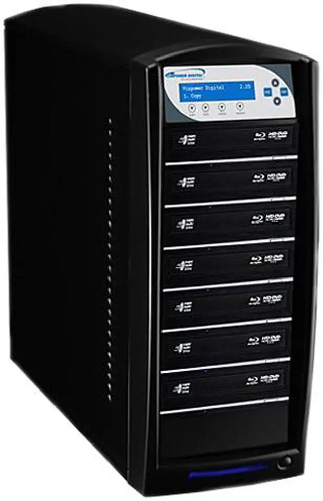 Main image of VINPOWER Black 1 to 7 16X DVD+R 8X DVD+RW 8X DVD+R DL 16X DVD-R 6X DVD-RW 40X CD-R 24X CD-RW SharkNet Blu-ray DVD CD NetWork Duplicator Tower with 500GB Hard Drive Model SharkNet-7T-BD-BK