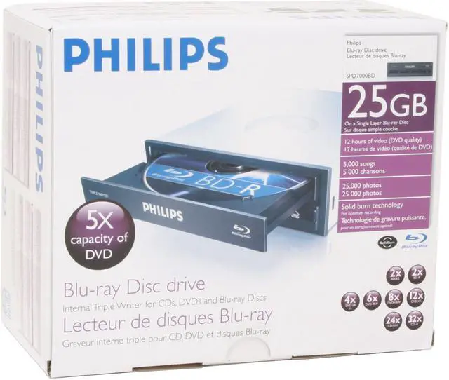 Alt view image 5 of 5 - PHILIPS Black 2X BD-R 2X BD-RE 12X DVD+R 2X BD-ROM 8MB Cache SATA Internal Blu-ray Burner 2X Blu-ray DVD Burner with Free 25GB Blu-ray Disc Model SPD7000BD