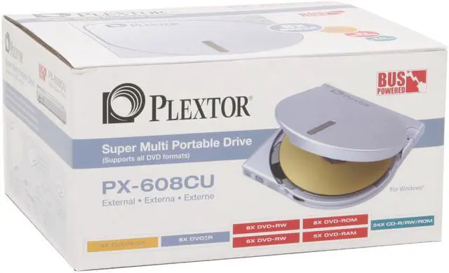 Alt view image 5 of 5 - PLEXTOR Silver 8X DVD+R 8X DVD+RW 4X DVD+R DL 8X DVD-R 6X DVD-RW 5X DVD-RAM 8X DVD-ROM 24X CD-R 24X CD-RW 24X CD-ROM 2MB Cache USB 2.0 External Super Multi-Portable DVD Burner Model PX-608CU - OEM