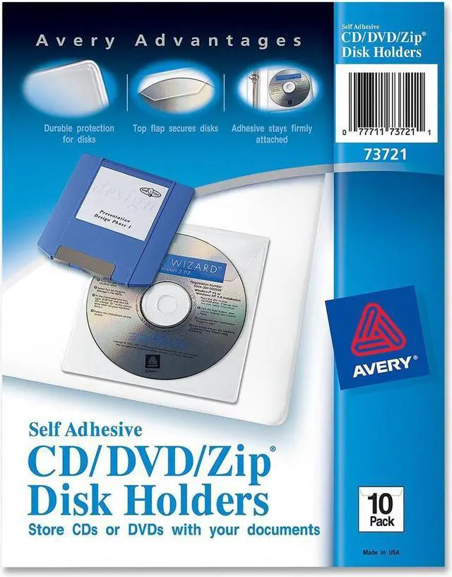 Main image of Avery 73721 Self-Adhesive CD/DVD/Zip Pockets, 10 Pockets (73721)
