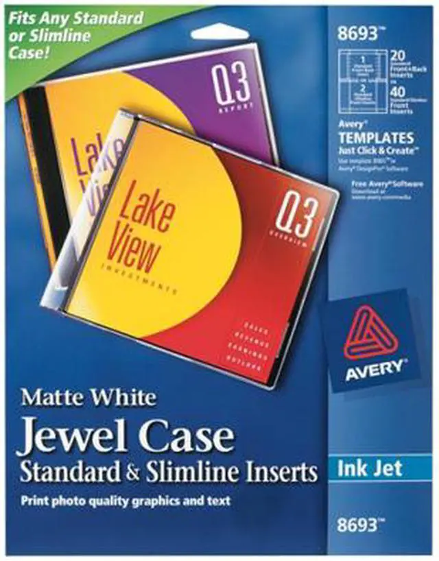 Main image of Avery Jewel Case Standard & Slimline Inserts, Matte, 20 Inserts (8693)