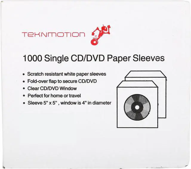 Alt view image 3 of 3 - TekNmotion TM-WS1000 1000 Single CD / DVD Paper Sleeves with Clear Window and Fold-over Flap