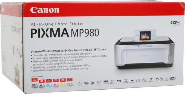 Alt view image 20 of 20 - Canon PIXMA MP980 2922B002 Up to 26 ppm Black Print Speed 9600 x 2400 dpi Color Print Quality Ethernet (RJ-45) / USB / Wi-Fi InkJet MFC / All-In-One Color Printer