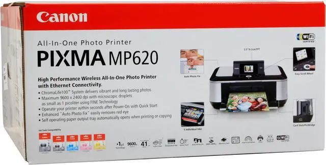 Alt view image 20 of 20 - Canon PIXMA MP620 2921B002 Up to 26 ppm Black Print Speed 9600 x 2400 dpi Color Print Quality Ethernet (RJ-45) / USB / Wi-Fi InkJet MFC / All-In-One Color Printer