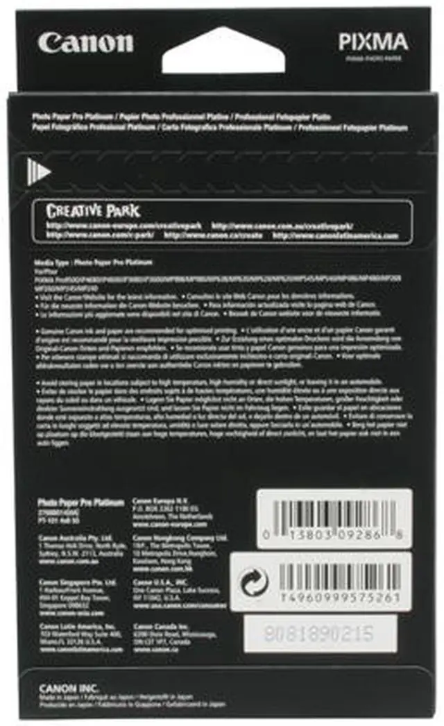 Alt view image 2 of 2 - Canon PT-101 Photo Paper Pro Platinum(2768B014), High Gloss, 4 x 6, 80 lb., White, 50 Sheets/Pack