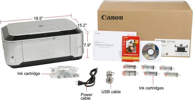 Alt view image 3 of 3 - Canon PIXMA MP980 2922B019AA Up to 26 ppm Black Print Speed 9600 x 2400 dpi Color Print Quality Ethernet (RJ-45) / NFC / USB / Wi-Fi InkJet MFC / All-In-One Color Printer