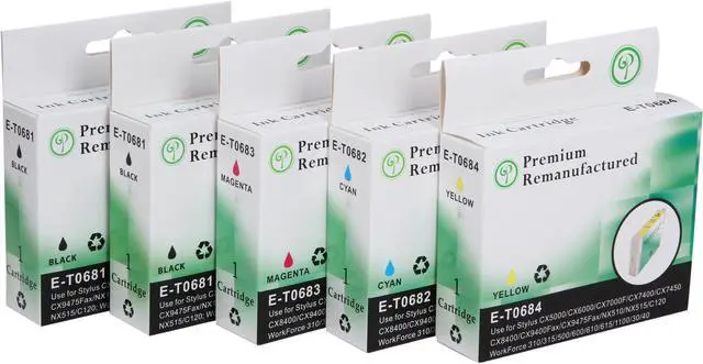 Main image of Green Project Compatible Ink Cartridge Replacement for Epson (2pc. T0681 , 1pc. T0682 , 1pc. T0683 , 1pc. T0684) 5 Pack