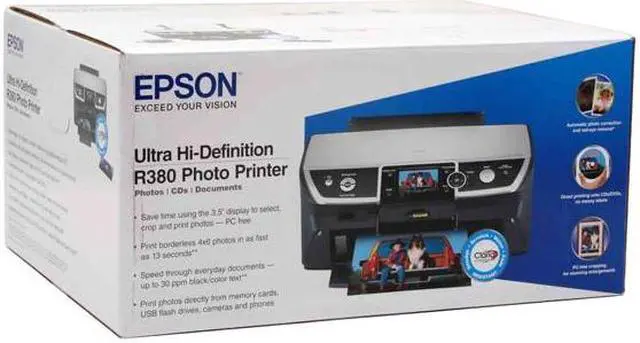 Alt view image 4 of 4 - EPSON Stylus Photo R380 C11C658011 Up to 30 ppm Black Print Speed 5760 x 1440 dpi Color Print Quality USB InkJet Photo Color Printer