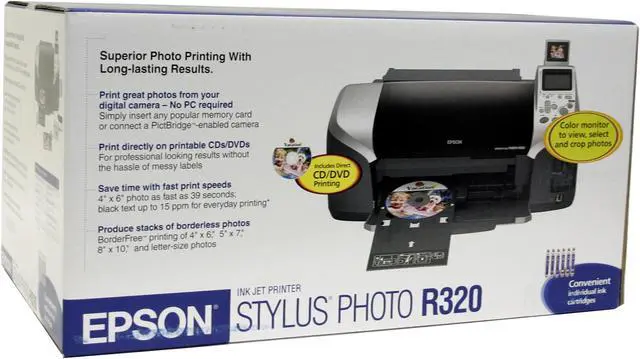 Alt view image 12 of 12 - EPSON Stylus Photo R320 C11C582001 15 ppm Black Print Speed 5760 x 1440 Color Print Quality USB InkJet Photo Color Printer
