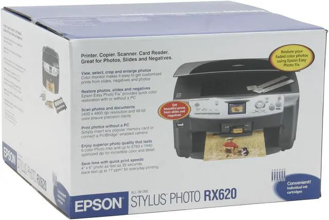 Alt view image 12 of 12 - EPSON Stylus Photo RX620 C11C586001 17 ppm Black Print Speed Up to 5760 x 1440dpi Color Print Quality USB InkJet MFC / All-In-One Color Printer
