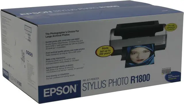 Alt view image 16 of 16 - EPSON Stylus Photo R1800 C11C589011 5760 x 1440 optimized dpi Color Print Quality USB InkJet Photo Color Printer