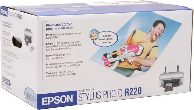 Alt view image 11 of 11 - EPSON Stylus Photo R220 C11C626011 Up to 15 ppm Black Print Speed Up to 5760 x 1440 optimized dpi Color Print Quality USB InkJet Photo Color Printer