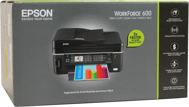 Alt view image 19 of 19 - EPSON WorkForce 600 Up to 38 ppm Black Print Speed 5760 x 1440 dpi Color Print Quality Ethernet (RJ-45) / USB / Wi-Fi InkJet MFC / All-In-One Color Printer
