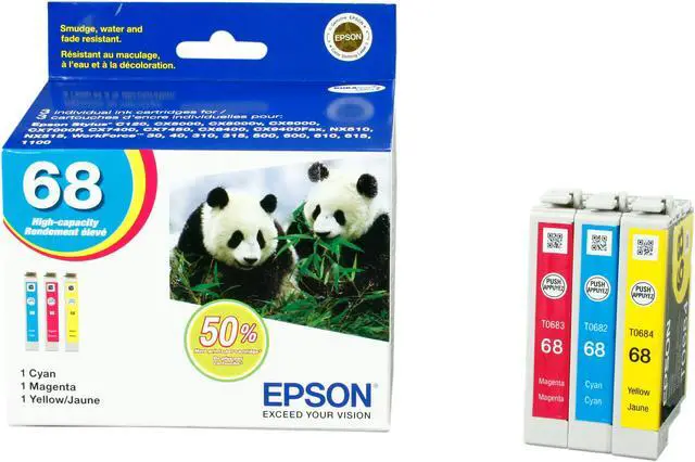 Alt view image 5 of 5 - EPSON 68 (T068520) DURABrite Ultra High-capacity multi-pack Ink Cartridge 3 Colors