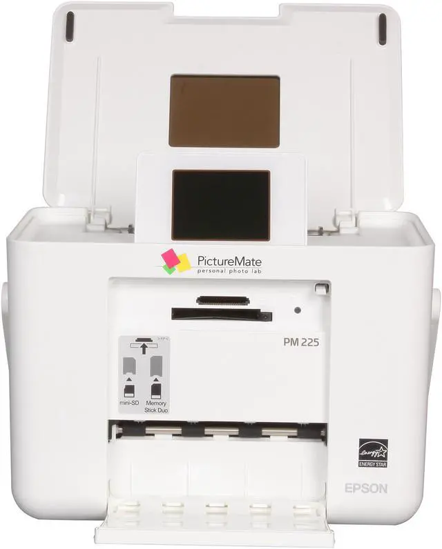 Alt view image 2 of 7 - EPSON PictureMate 225 4" x 6" photo in as fast as 37 seconds Black Print Speed 5760 x 1440 dpi Color Print Quality USB InkJet Photo Color Printer