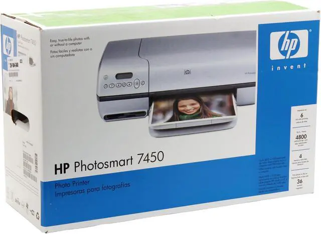 Alt view image 6 of 6 - HP Photosmart 7450 Q3409A 12 ppm (up to 18 ppm with optional black print cartridge) Black Print Speed 4800 x 1200 dpi Color Print Quality USB InkJet Photo Color Printer