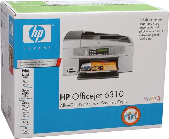 Alt view image 18 of 18 - HP Officejet 6310 Q8061A Up to 30 ppm Black Print Speed Up to 4800 x 1200 optimized dpi Color Print Quality Ethernet (RJ-45) / USB InkJet MFC / All-In-One Color Printer