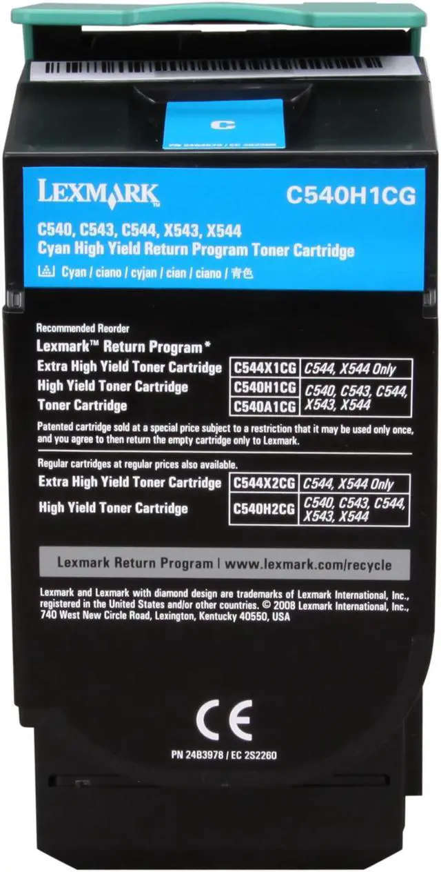 Alt view image 2 of 5 - Lexmark C540H1CG High Yield Return Program Toner Cartridge - Cyan
