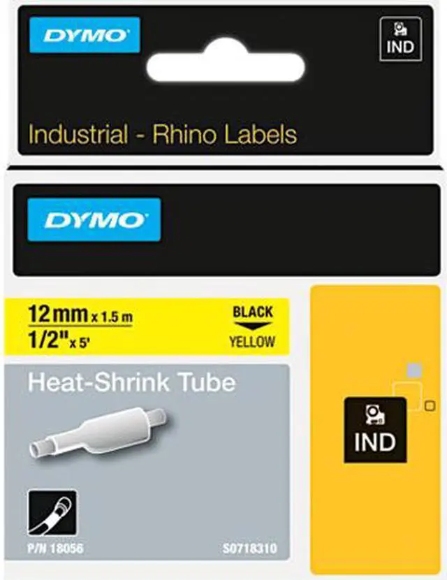 Main image of DYMO 18055 Rhino Heat Shrink Tubes Industrial Label Tape Cassette, 1/2" x 5 ft, White