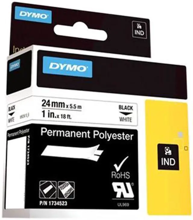 Main image of DYMO S0773830 Polyester Label Tape Black on White 24mm
