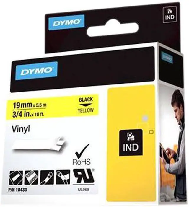 Alt view image 3 of 3 - DYMO 18433 Vinyl tapes for Industrial Purposes - Yellow, 18 ft.