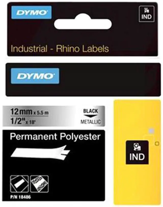 Alt view image 2 of 3 - Dymo 18486 Industrial Strength Permanent Polyester Labels 1/2" x 18 ft - Black on Metallic