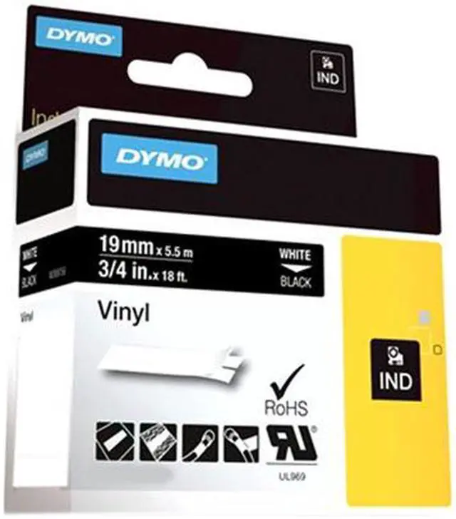 Main image of Dymo 1805436 IND Vinyl Labels 3/4", White on Black - 1 Roll