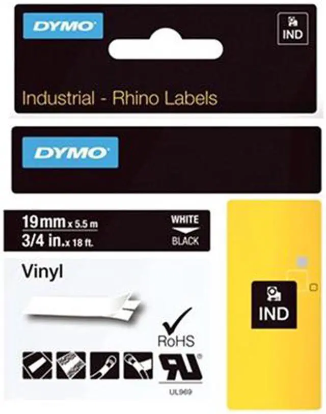 Alt view image 2 of 3 - Dymo 1805436 IND Vinyl Labels 3/4", White on Black - 1 Roll